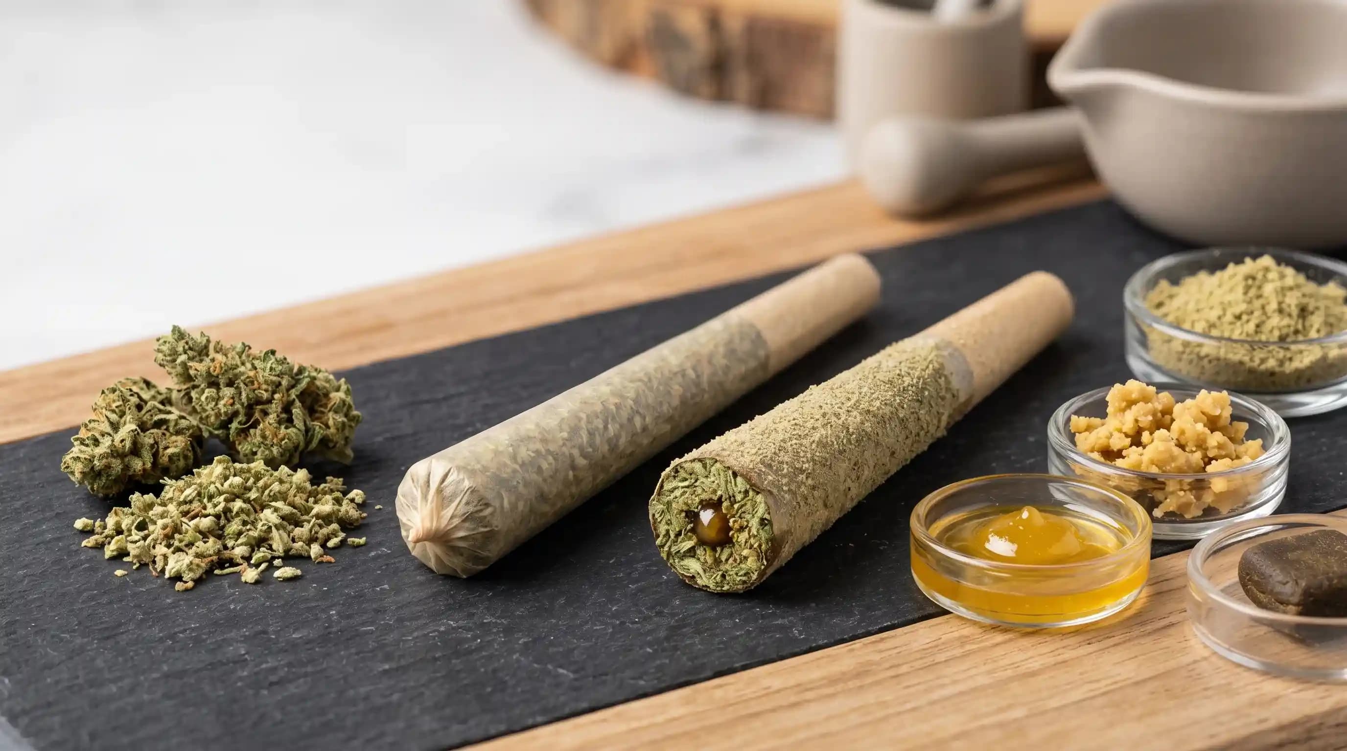 Infused pre-roll with cannabis flower and concentrate compared with a regular pre-roll Infused pre-roll with cannabis flower and concentrate compared with a regular pre-roll
